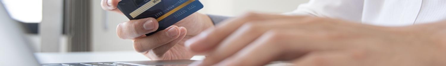 Person using computer and credit card.